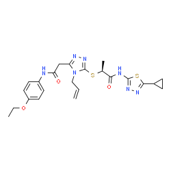 ChemSpider 2D Image | (2S)-2-[(4-Allyl-5-{2-[(4-ethoxyphenyl)amino]-2-oxoethyl}-4H-1,2,4-triazol-3-yl)sulfanyl]-N-(5-cyclopropyl-1,3,4-thiadiazol-2-yl)propanamide | C23H27N7O3S2