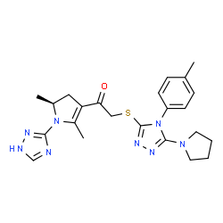 ChemSpider 2D Image | 1-[(5S)-2,5-Dimethyl-1-(1H-1,2,4-triazol-3-yl)-4,5-dihydro-1H-pyrrol-3-yl]-2-{[4-(4-methylphenyl)-5-(1-pyrrolidinyl)-4H-1,2,4-triazol-3-yl]sulfanyl}ethanone | C23H28N8OS