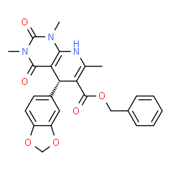 ChemSpider 2D Image | Benzyl (5R)-5-(1,3-benzodioxol-5-yl)-1,3,7-trimethyl-2,4-dioxo-1,2,3,4,5,8-hexahydropyrido[2,3-d]pyrimidine-6-carboxylate | C25H23N3O6