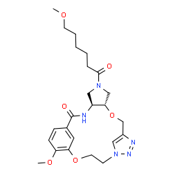 ChemSpider 2D Image | (4S,8S)-19-Methoxy-6-(6-methoxyhexanoyl)-9,17-dioxa-3,6,12,13,14-pentaazatetracyclo[16.3.1.1~11,14~.0~4,8~]tricosa-1(22),11(23),12,18,20-pentaen-2-one | C24H33N5O6