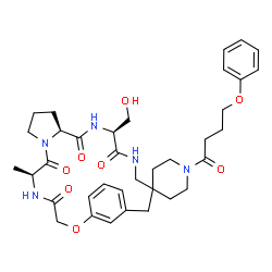 ChemSpider 2D Image | (6S,12S,15S)-15-(Hydroxymethyl)-6-methyl-1'-(4-phenoxybutanoyl)-4H,7H,13H,16H-spiro[2-oxa-5,8,14,17-tetraazatricyclo[19.3.1.0~8,12~]pentacosa-1(25),21,23-triene-19,4'-piperidine]-4,7,13,16-tetrone | C36H47N5O8