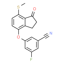 ChemSpider 2D Image | 3-Fluoro-5-{[7-(methylsulfanyl)-1-oxo-2,3-dihydro-1H-inden-4-yl]oxy}benzonitrile | C17H12FNO2S