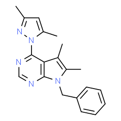 ChemSpider 2D Image | 7-Benzyl-4-(3,5-dimethyl-1H-pyrazol-1-yl)-5,6-dimethyl-7H-pyrrolo[2,3-d]pyrimidine | C20H21N5