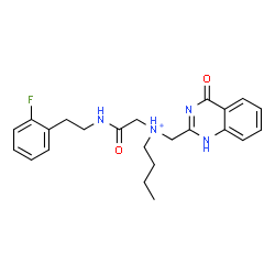 ChemSpider 2D Image | N-(2-{[2-(2-Fluorophenyl)ethyl]amino}-2-oxoethyl)-N-[(4-oxo-1,4-dihydro-2-quinazolinyl)methyl]-1-butanaminium | C23H28FN4O2