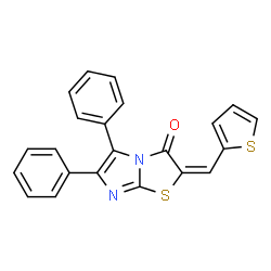 ChemSpider 2D Image | (2E)-5,6-Diphenyl-2-(2-thienylmethylene)imidazo[2,1-b][1,3]thiazol-3(2H)-one | C22H14N2OS2