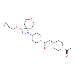 ChemSpider 2D Image | 2-(1-Acetyl-4-piperidinyl)-1-{4-[3-(cyclopropylmethoxy)-7-oxa-1-azaspiro[3.5]non-1-yl]-1-piperidinyl}ethanone | C25H41N3O4