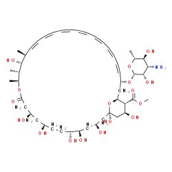 ChemSpider 2D Image | Methyl (1R,3S,5R,6R,9R,11R,15S,16R,17R,18S,19Z,23E,25Z,33R,35S,36R,37S)-33-[(3-amino-3,6-dideoxy-beta-D-mannopyranosyl)oxy]-1,3,5,6,9,11,17,37-octahydroxy-15,16,18-trimethyl-13-oxo-14,39-dioxabicyclo[
33.3.1]nonatriaconta-19,21,23,25,27,29,31-heptaene-36-carboxylate | C48H75NO17