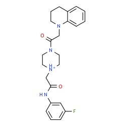 ChemSpider 2D Image | 4-(3,4-Dihydro-1(2H)-quinolinylacetyl)-1-{2-[(3-fluorophenyl)amino]-2-oxoethyl}piperazin-1-ium | C23H28FN4O2
