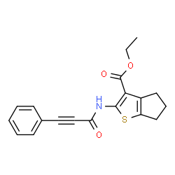 ChemSpider 2D Image | Ethyl 2-[(3-phenyl-2-propynoyl)amino]-5,6-dihydro-4H-cyclopenta[b]thiophene-3-carboxylate | C19H17NO3S