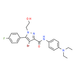 ChemSpider 2D Image | 4-Bromo-N-[4-(diethylamino)phenyl]-5-(4-fluorophenyl)-1-(2-hydroxyethyl)-1H-pyrazole-3-carboxamide | C22H24BrFN4O2