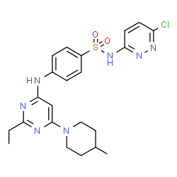 ChemSpider 2D Image | N-(6-Chloro-3-pyridazinyl)-4-{[2-ethyl-6-(4-methyl-1-piperidinyl)-4-pyrimidinyl]amino}benzenesulfonamide | C22H26ClN7O2S
