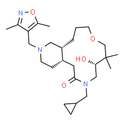 ChemSpider 2D Image | (4aS,9R,15aR)-7-(Cyclopropylmethyl)-2-[(3,5-dimethyl-1,2-oxazol-4-yl)methyl]-9-hydroxy-10,10-dimethyltetradecahydropyrido[4,3-i][1,6]oxazacyclotridecin-6(7H)-one | C26H43N3O4