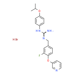 ChemSpider 2D Image | 2-[3-Fluoro-4-(3-pyridinyloxy)benzyl]-1-(4-isopropoxyphenyl)guanidine hydrobromide (1:1) | C22H24BrFN4O2
