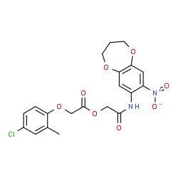 ChemSpider 2D Image | 2-[(8-Nitro-3,4-dihydro-2H-1,5-benzodioxepin-7-yl)amino]-2-oxoethyl (4-chloro-2-methylphenoxy)acetate | C20H19ClN2O8