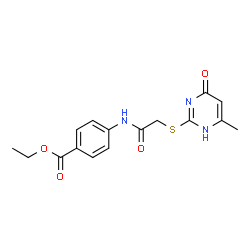 ChemSpider 2D Image | Ethyl 4-({[(4-methyl-6-oxo-1,6-dihydro-2-pyrimidinyl)sulfanyl]acetyl}amino)benzoate | C16H17N3O4S