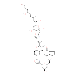 ChemSpider 2D Image | (1R,6E,9R,11R,12R,13S,16E,19S,23R,25S,27R,31R)-11-{(1E)-1-[2-({(2S,4R,6R)-6-[(1R,2E,4E,6R,8E)-9-Bromo-1-hydroxy-6-methoxy-3-methyl-2,4,8-nonatrien-1-yl]-2-hydroxy-4-methoxytetrahydro-2H-pyran-2-yl}met
hyl)-1,3-oxazol-4-yl]-1-propen-2-yl}-27-hydroxy-12,31-dimethyl-21-methylene-4,10,14,29,30-pentaoxa-32-azapentacyclo[23.3.1.1~2,5~.1~9,13~.1~19,23~]dotriaconta-2,5(32),6,16-tetraen-15-one | C53H71BrN2O13