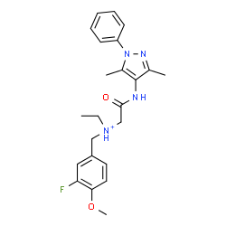 ChemSpider 2D Image | 2-[(3,5-Dimethyl-1-phenyl-1H-pyrazol-4-yl)amino]-N-ethyl-N-(3-fluoro-4-methoxybenzyl)-2-oxoethanaminium | C23H28FN4O2