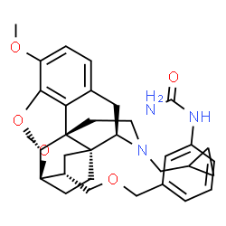 ChemSpider 2D Image | 1-[3-({[(5alpha,7alpha)-17-(Cyclopropylmethyl)-3,6-dimethoxy-18,19-dihydro-4,5-epoxy-6,14-ethenomorphinan-7-yl]methoxy}methyl)phenyl]urea | C33H41N3O5