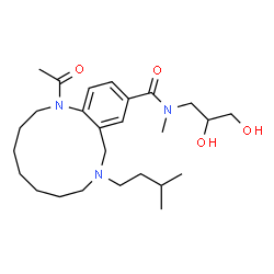 ChemSpider 2D Image | 1-Acetyl-N-(2,3-dihydroxypropyl)-N-methyl-9-(3-methylbutyl)-1,2,3,4,5,6,7,8,9,10-decahydro-1,9-benzodiazacyclododecine-12-carboxamide | C26H43N3O4