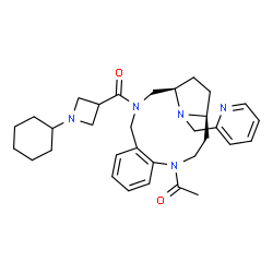 ChemSpider 2D Image | 1-[(1R,14S)-3-[(1-Cyclohexyl-3-azetidinyl)carbonyl]-17-(2-pyridinylmethyl)-3,11,17-triazatricyclo[12.2.1.0~5,10~]heptadeca-5,7,9-trien-11-yl]ethanone | C32H43N5O2