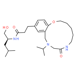 ChemSpider 2D Image | N-[(2S)-1-Hydroxy-4-methyl-2-pentanyl]-3-(10-isopropyl-8-oxo-2,3,4,5,6,7,8,9,10,11-decahydro-1,7,10-benzoxadiazacyclotridecin-13-yl)propanamide | C26H43N3O4