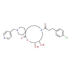 ChemSpider 2D Image | (10R,11S)-14-[3-(4-Chlorophenyl)propanoyl]-10,11-dihydroxy-3-(4-pyridinylmethyl)-8-oxa-3,14-diazaspiro[5.12]octadecan-7-one | C30H40ClN3O5