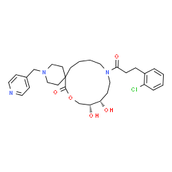 ChemSpider 2D Image | (10R,11S)-14-[3-(2-Chlorophenyl)propanoyl]-10,11-dihydroxy-3-(4-pyridinylmethyl)-8-oxa-3,14-diazaspiro[5.12]octadecan-7-one | C30H40ClN3O5
