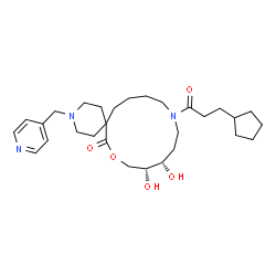 ChemSpider 2D Image | (10R,11S)-14-(3-Cyclopentylpropanoyl)-10,11-dihydroxy-3-(4-pyridinylmethyl)-8-oxa-3,14-diazaspiro[5.12]octadecan-7-one | C29H45N3O5