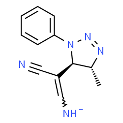 ChemSpider 2D Image | {2-Cyano-2-[(4R,5R)-4-methyl-1-phenyl-4,5-dihydro-1H-1,2,3-triazol-5-yl]vinyl}azanide | C12H12N5