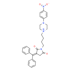 ChemSpider 2D Image | 1-{4-[3-(Diphenylmethylene)-2,5-dioxo-1-pyrrolidinyl]butyl}-4-(4-nitrophenyl)piperazin-1-ium | C31H33N4O4