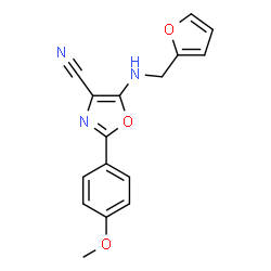 ChemSpider 2D Image | 5-[(2-Furylmethyl)amino]-2-(4-methoxyphenyl)-1,3-oxazole-4-carbonitrile | C16H13N3O3