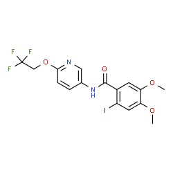 ChemSpider 2D Image | 2-Iodo-4,5-dimethoxy-N-[6-(2,2,2-trifluoroethoxy)-3-pyridinyl]benzamide | C16H14F3IN2O4