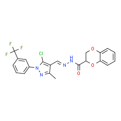 ChemSpider 2D Image | N'-[(E)-{5-Chloro-3-methyl-1-[3-(trifluoromethyl)phenyl]-1H-pyrazol-4-yl}methylene]-2,3-dihydro-1,4-benzodioxine-2-carbohydrazide | C21H16ClF3N4O3