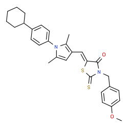 ChemSpider 2D Image | (5Z)-5-{[1-(4-Cyclohexylphenyl)-2,5-dimethyl-1H-pyrrol-3-yl]methylene}-3-(4-methoxybenzyl)-2-thioxo-1,3-thiazolidin-4-one | C30H32N2O2S2