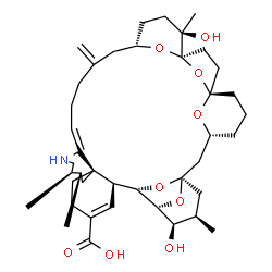 ChemSpider 2D Image | (1R,3R,7R,10R,11R,14S,19E,23R,24S,26R,31S,32S,33R,34R,35R)-11,34-Dihydroxy-11,23,24,35-tetramethyl-16-methylene-37,38,39,40,41-pentaoxa-21-azaoctacyclo[30.4.1.1~1,33~.1~3,7~.1~7,10~.1~10,14~.0~20,26~.
0~26,31~]hentetraconta-19,29-diene-29-carboxylic acid | C41H61NO9