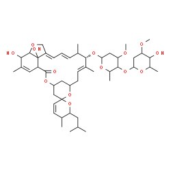 ChemSpider 2D Image | (10'E,12'S,14'E,16'E)-21',24'-Dihydroxy-6-isobutyl-5,11',13',22'-tetramethyl-2'-oxo-5,6-dihydrospiro[pyran-2,6'-[3,7,19]trioxatetracyclo[15.6.1.1~4,8~.0~20,24~]pentacosa[10,14,16,22]tetraen]-12'-yl 2,
6-dideoxy-4-O-(2,6-dideoxy-3-O-methylhexopyranosyl)-3-O-methylhexopyranoside | C48H72O14