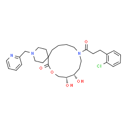 ChemSpider 2D Image | (10R,11S)-14-[3-(2-Chlorophenyl)propanoyl]-10,11-dihydroxy-3-(2-pyridinylmethyl)-8-oxa-3,14-diazaspiro[5.12]octadecan-7-one | C30H40ClN3O5