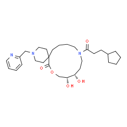 ChemSpider 2D Image | (10R,11S)-14-(3-Cyclopentylpropanoyl)-10,11-dihydroxy-3-(2-pyridinylmethyl)-8-oxa-3,14-diazaspiro[5.12]octadecan-7-one | C29H45N3O5