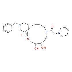 ChemSpider 2D Image | (10R,11S)-3-Benzyl-10,11-dihydroxy-14-(1-piperidinylacetyl)-8-oxa-3,14-diazaspiro[5.12]octadecan-7-one | C29H45N3O5