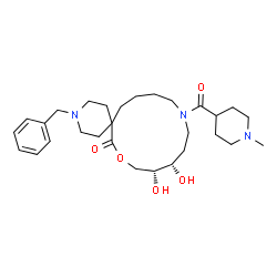 ChemSpider 2D Image | (10R,11S)-3-Benzyl-10,11-dihydroxy-14-[(1-methyl-4-piperidinyl)carbonyl]-8-oxa-3,14-diazaspiro[5.12]octadecan-7-one | C29H45N3O5