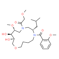 ChemSpider 2D Image | 1-[(7S,11R,12R,13R)-12,13-Dihydroxy-7-isobutyl-11-methoxy-6-(2-methoxybenzoyl)-1-oxa-6,9-diazacyclotetradecan-9-yl]-2-methoxyethanone | C27H44N2O8