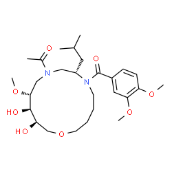 ChemSpider 2D Image | 1-[(7S,11R,12R,13R)-6-(3,4-Dimethoxybenzoyl)-12,13-dihydroxy-7-isobutyl-11-methoxy-1-oxa-6,9-diazacyclotetradecan-9-yl]ethanone | C27H44N2O8