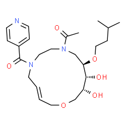 ChemSpider 2D Image | 1-[(3E,11R,12R,13R)-12,13-Dihydroxy-6-isonicotinoyl-11-(3-methylbutoxy)-1-oxa-6,9-diazacyclotetradec-3-en-9-yl]ethanone | C24H37N3O6
