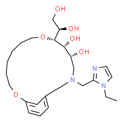 ChemSpider 2D Image | (4R,5R,6R)-6-[(1R)-1,2-Dihydroxyethyl]-2-[(1-ethyl-1H-imidazol-2-yl)methyl]-7,14-dioxa-2-azabicyclo[13.3.1]nonadeca-1(19),15,17-triene-4,5-diol | C24H37N3O6