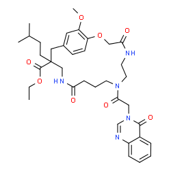 ChemSpider 2D Image | Ethyl 19-methoxy-15-(3-methylbutyl)-4,12-dioxo-8-[(4-oxo-3(4H)-quinazolinyl)acetyl]-2-oxa-5,8,13-triazabicyclo[15.2.2]henicosa-1(19),17,20-triene-15-carboxylate | C36H47N5O8