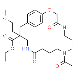 ChemSpider 2D Image | Ethyl 9-acetyl-16-(2-methoxyethyl)-4,13-dioxo-2-oxa-5,9,14-triazabicyclo[16.2.2]docosa-1(20),18,21-triene-16-carboxylate | C26H39N3O7