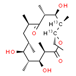 ChemSpider 2D Image | (3R,4S,5R,6S,7S,9R,11R,12S,13R,14R)-14-Ethyl-4,6,12-trihydroxy-3,5,7,9,11,13-hexamethyl(13,14-~13~C_2_)oxacyclotetradecane-2,10-dione | C1913C2H38O6