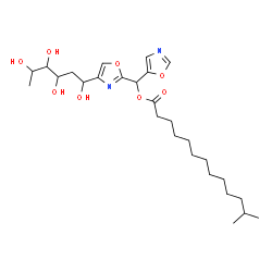 ChemSpider 2D Image | 2,6-Dideoxy-1-C-(2-{[(12-methyltridecanoyl)oxy](1,3-oxazol-5-yl)methyl}-1,3-oxazol-4-yl)hexitol | C27H44N2O8