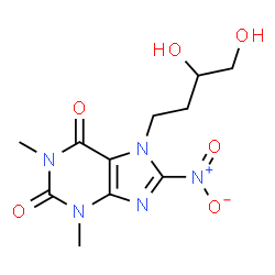 ChemSpider 2D Image | 7-(3,4-Dihydroxybutyl)-1,3-dimethyl-8-nitro-3,7-dihydro-1H-purine-2,6-dione | C11H15N5O6