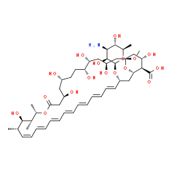 ChemSpider 2D Image | (1R,3S,5R,6R,9R,11R,15S,16R,17R,18S,19Z,21E,23E,25E,27E,29E,31E,33R,35S,36R,37S)-33-[(2R,3S,4S,5S,6R)-4-amino-3,5-dihydroxy-6-methyl-tetrahydropyran-2-yl]oxy-3,5,6,9,11,17,37-heptahydroxy-1-methoxy-15,16,18-trimethyl-13-oxo-14,39-dioxabicyclo[33.3.1]nonatriaconta-19,21,23,25,27,29,31-heptaene-36-carboxylic acid | C48H75NO17